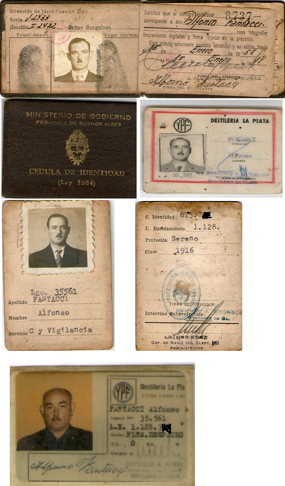 Cédula de Identidad y Carnet de Entrada a Destilería  YPF