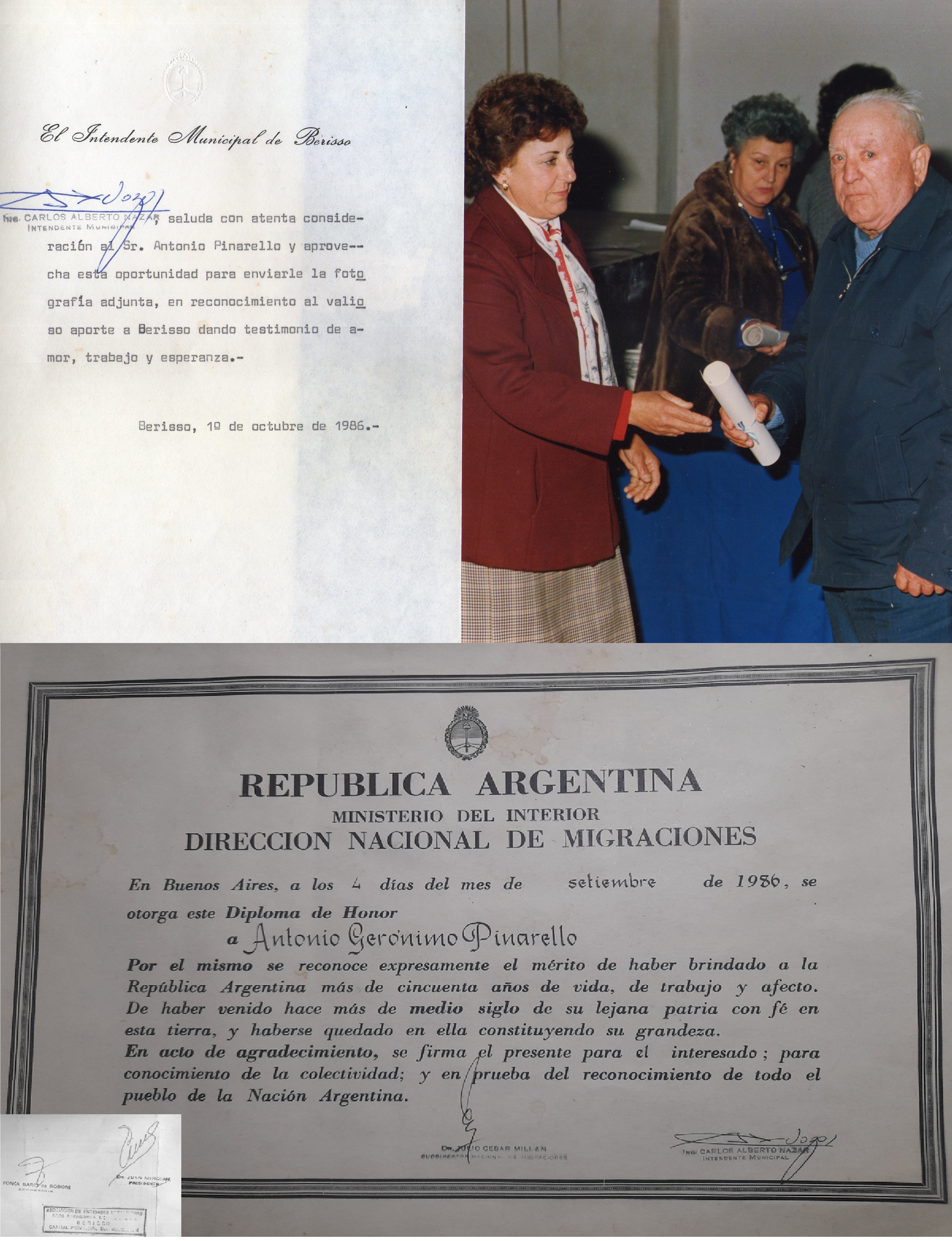 Reconocimiento a Antonio Pinarello por los 50 Años en la Ciudad