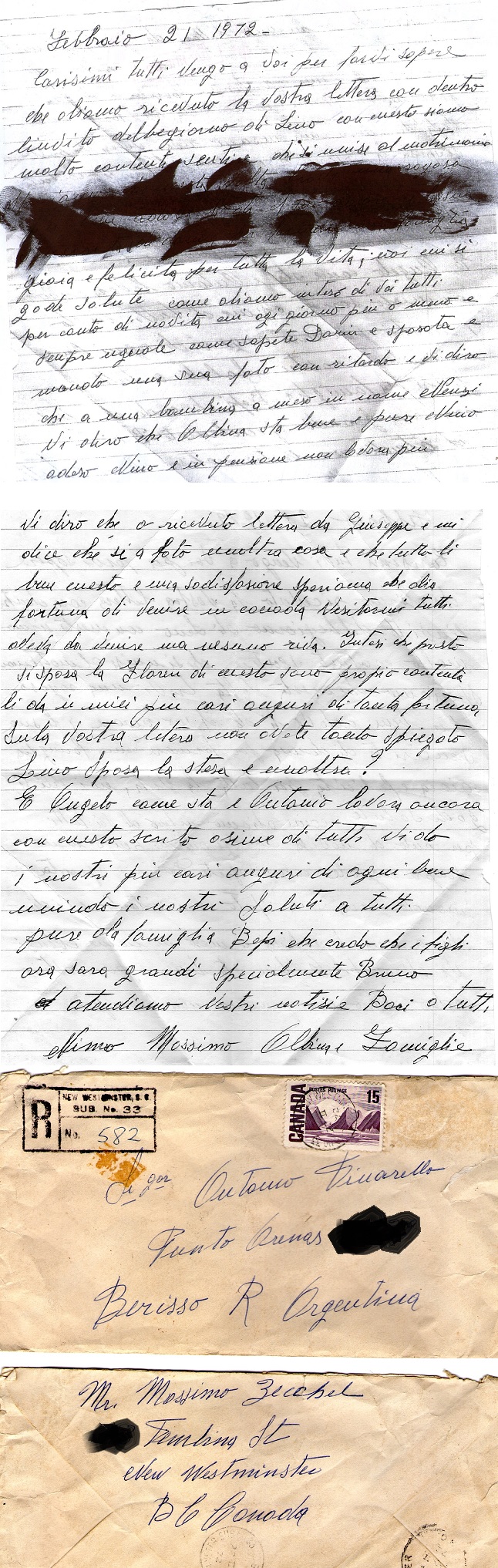 Carta de  Massimo Zechel para  Atonio Pinarello